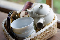 お茶始め 茶器セット( 3人用/5品：急須、湯呑、茶托、茶さじ、アジロ籠 )