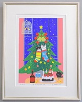 版画 SDL53  窓辺のクリスマス   吉岡浩太郎