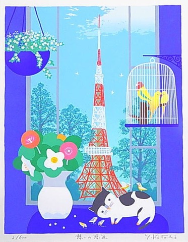 版画 3347　憩の窓辺B  吉岡浩太郎