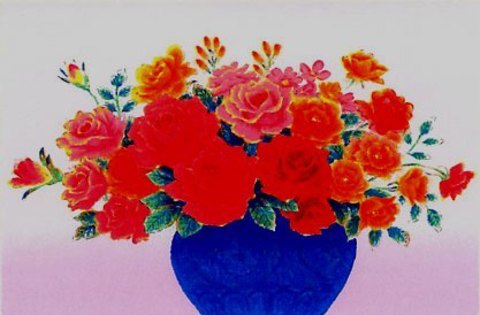 絵画『赤い花』ヘイ平山画 - 美術品