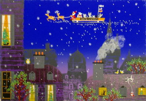 版画ST11　サンタの夜（クリスマス）吉岡浩太郎