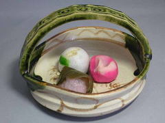 瀬戸焼　織部手付き菓子鉢