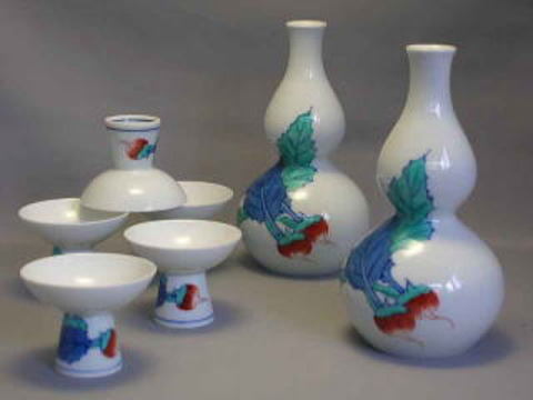 有田焼　幸右ェ門窯　かぶ絵酒器揃い