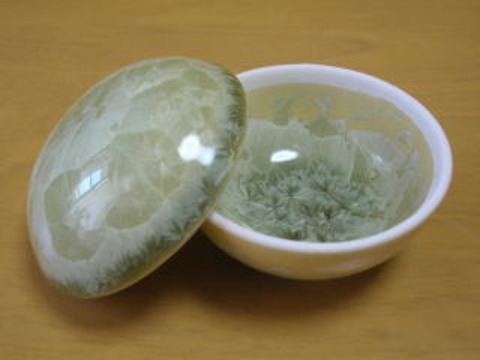 清水焼　陶あん窯　花結晶（黄）ミニ丸蓋物
