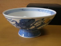 陶器　九谷焼　万年窯　茶碗　龍　染付　手描き