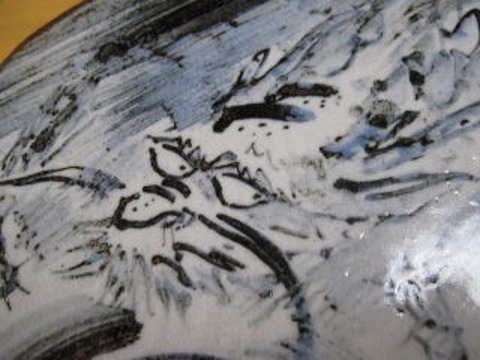 九谷焼　田中正人　龍絵　飾り陶板　皿立て付