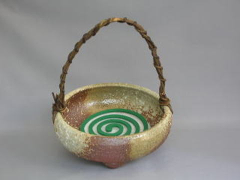 信楽焼　茶窯変ツル付き蚊遣り器